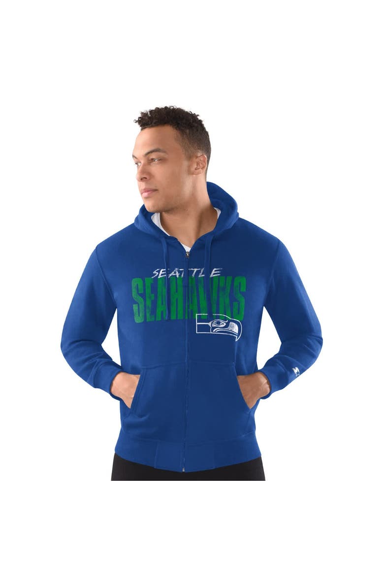 Men's Starter Royal Seattle Seahawks Distressed Classic Full-Zip Hoodie, Main, color, Royal