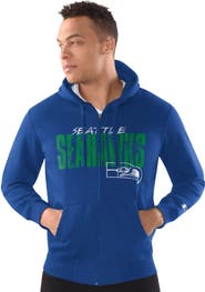 STARTER Men's Starter Royal Seattle Seahawks Distressed Classic Full-Zip Hoodie