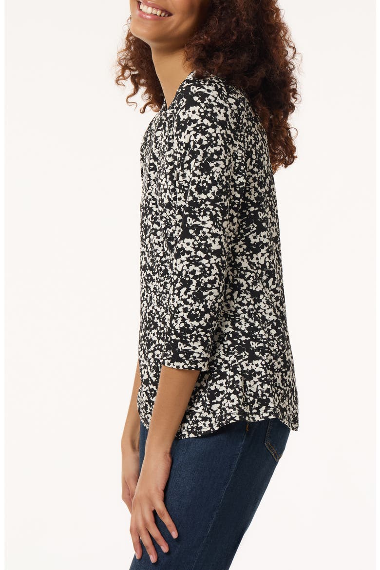 Floral Print Three-Quarter Sleeve Crepe Top, Alternate, color, JONES BLACK/ JONES WHITE