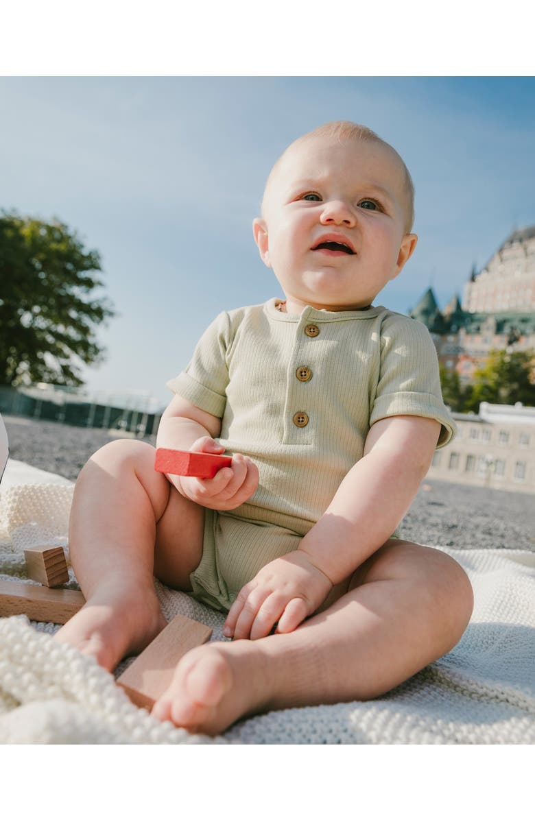 Deux par Deux Cotton Rib Short Sleeves Romper, Alternate, color, Sage Green