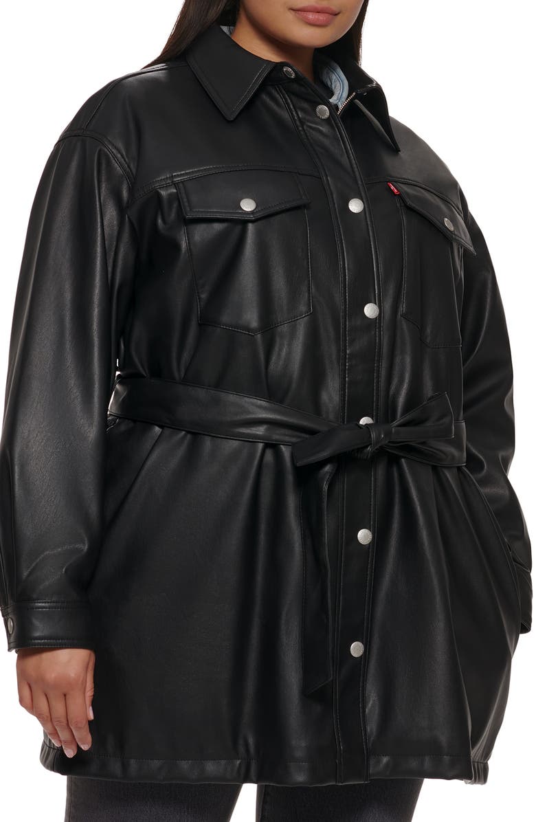 Levi's<sup>®</sup> Belted Water Resistant Faux Leather Shacket, Alternate, color,