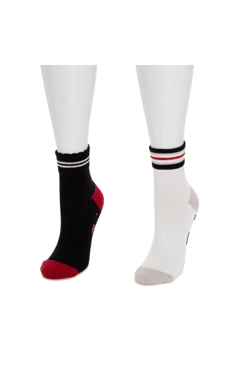 MUK LUKS Studio Quarter Crew Cotton Compression Socks 2 Pair Pack, Alternate, color, Ivory/Black Pack