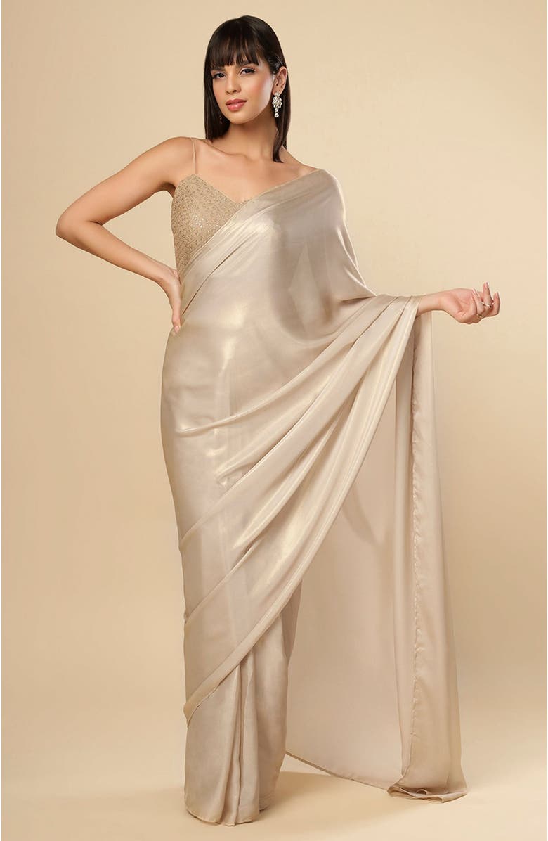 One Minute Saree<sup>®</sup> Deva Champagne Gold Shimmer Crepe Ready To Wear Saree, Main, color, 