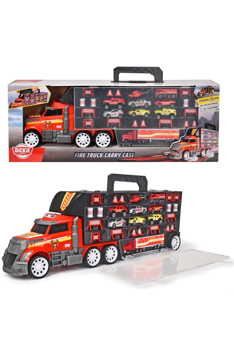 Fire Truck Carry Case with 9 Cars and Accessories, Stores 42 Cars, Main, color, Multicolored
