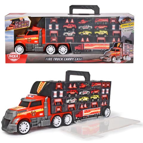 Fire Truck Carry Case with 9 Cars and Accessories, Stores 42 Cars