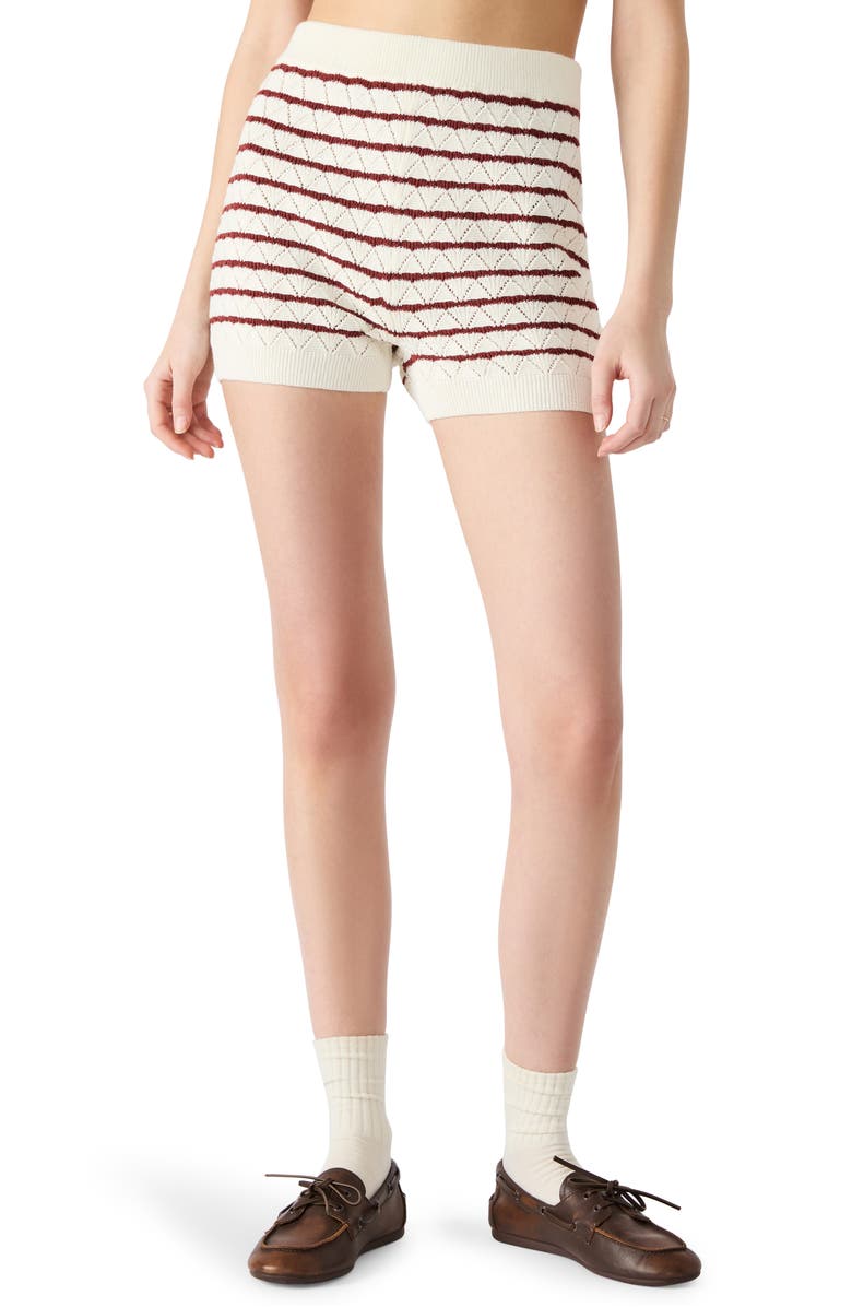 Steve Madden Norris Stripe Pointelle Stitch Sweater Shorts, Alternate, color, Marshmallow