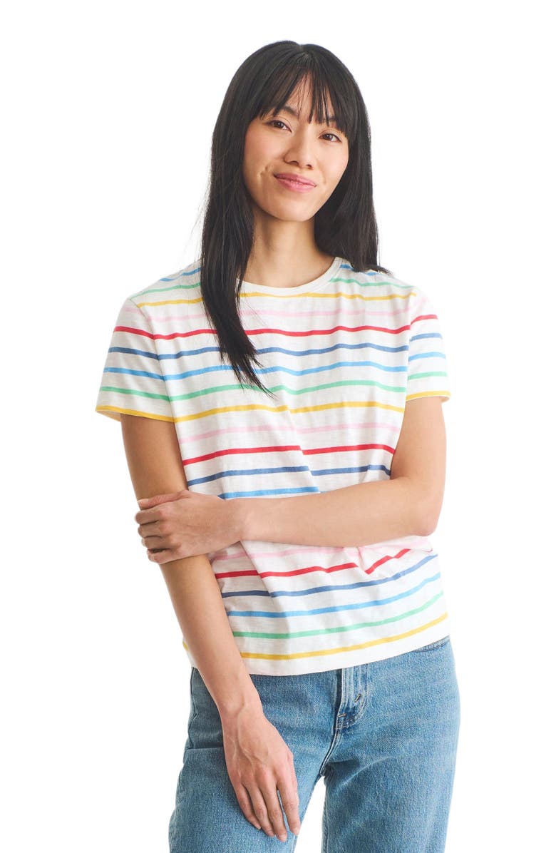 Primary Women's Fit Rainbow Stripe Easy Tee, Alternate, color, Ivory Rainbow Sunrise Stripe