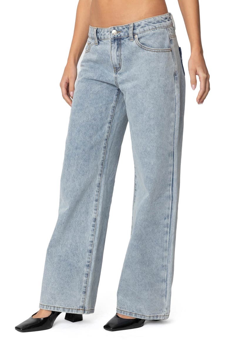 Contrast Heart Low Rise Wide Leg Jeans, Alternate, color, BLUE-WASHED