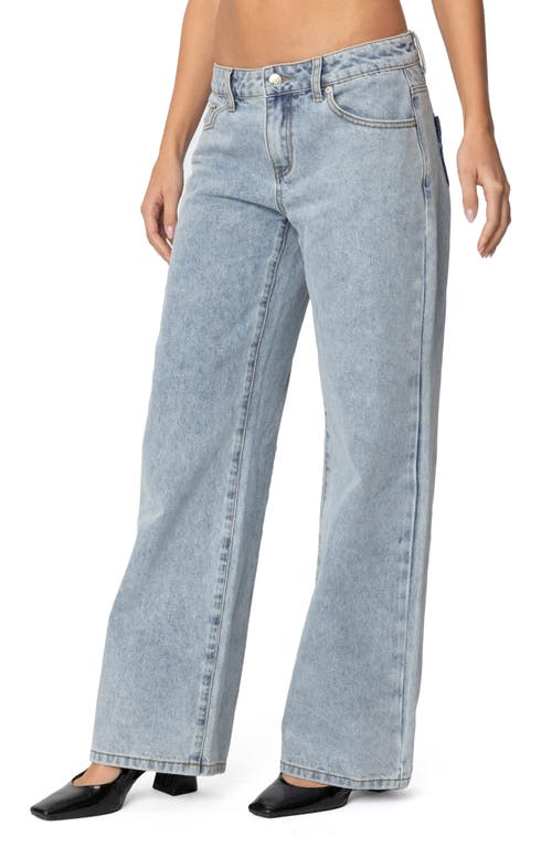 Shop Edikted Contrast Heart Low Rise Wide Leg Jeans In Blue-washed