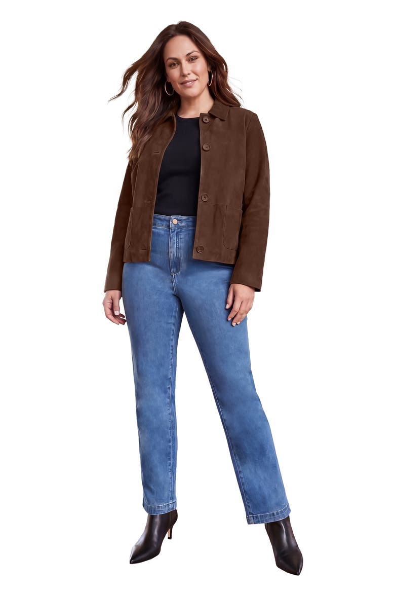 Downtown Suede Jacket With Mandarin Collar, Main, color, RICH BROWN