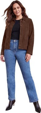 Jessica London Downtown Suede Jacket With Mandarin Collar