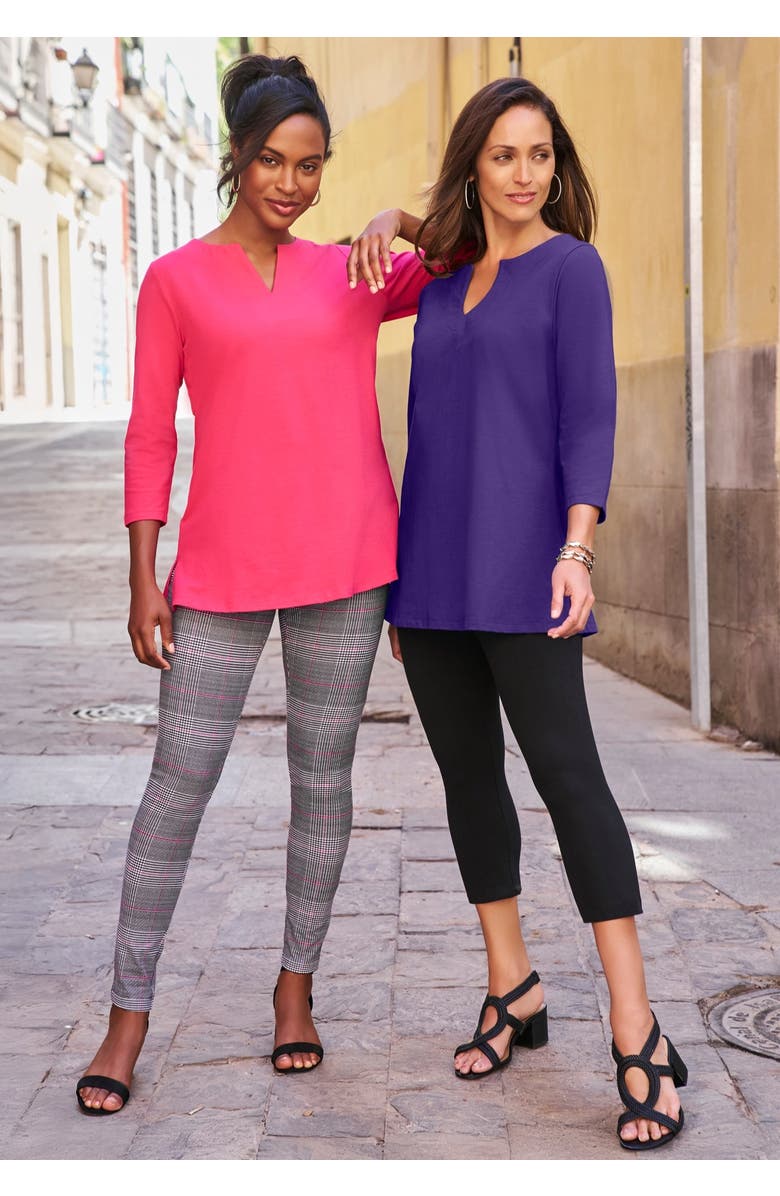 Jessica London Stretch Cotton Notch Neck Tunic, Alternate, color, Rich Gold