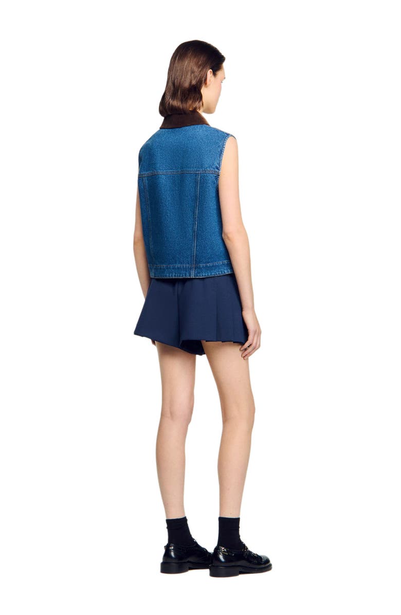 SANDRO Sleeveless denim jacket, Alternate, color, Blue Jean