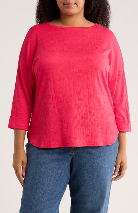 Three-Quarter Sleeve Rib Top (Plus)