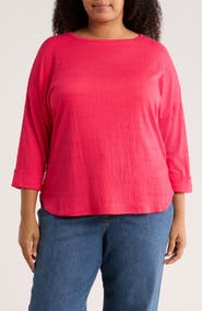 MAX STUDIO Three-Quarter Sleeve Rib Top