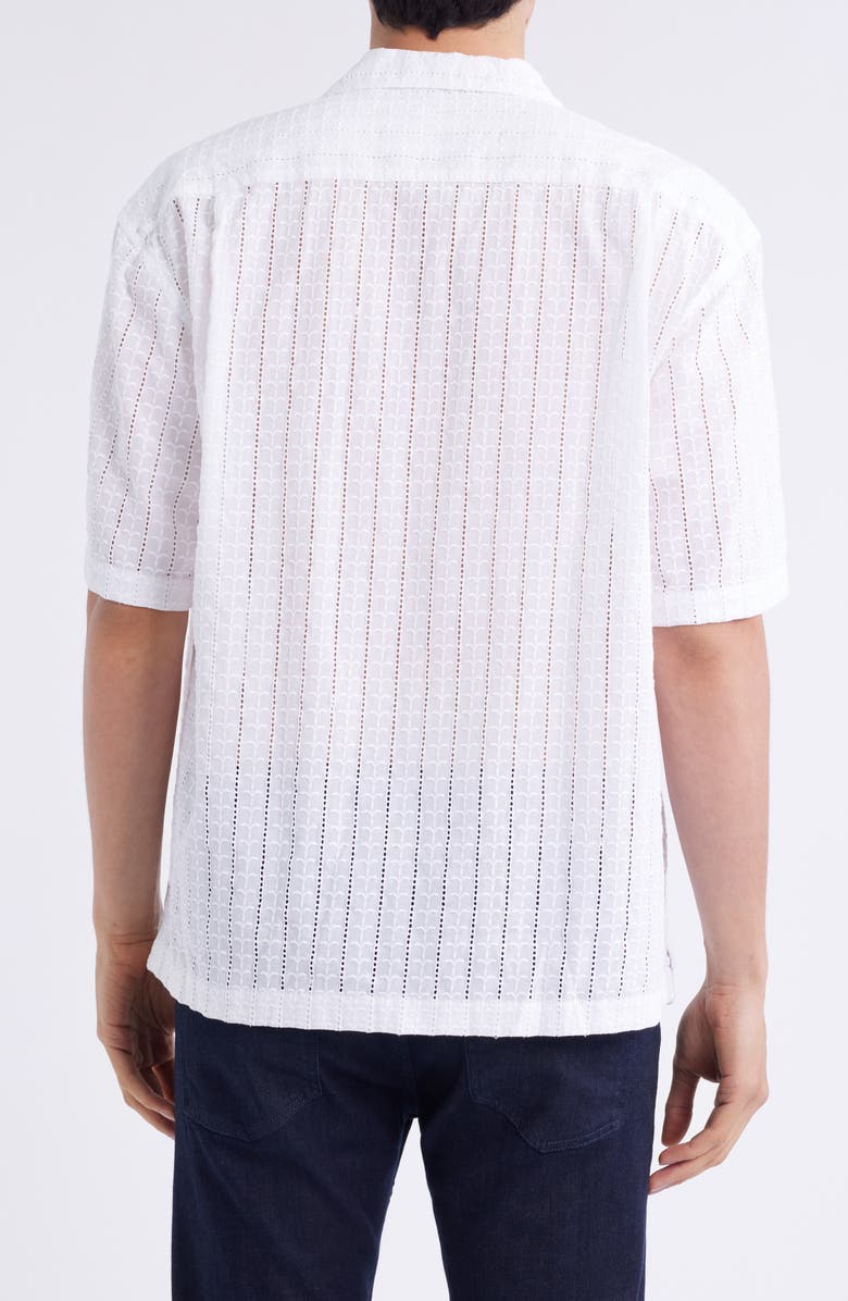 BOSS Lars Pointelle Stripe Camp Shirt, Alternate, color, White