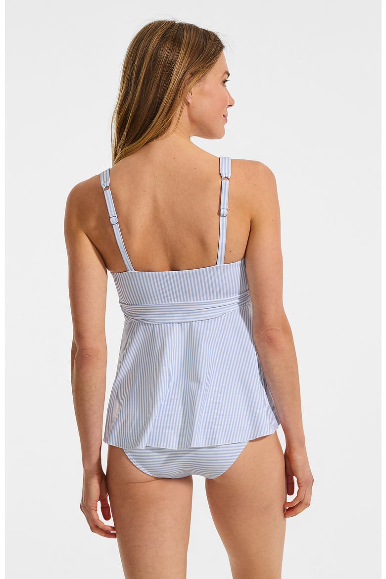 DD-Cup Sweetheart Belted Flutter Tankini, Alternate, color, Soft Cloud Blue Mini Stripe