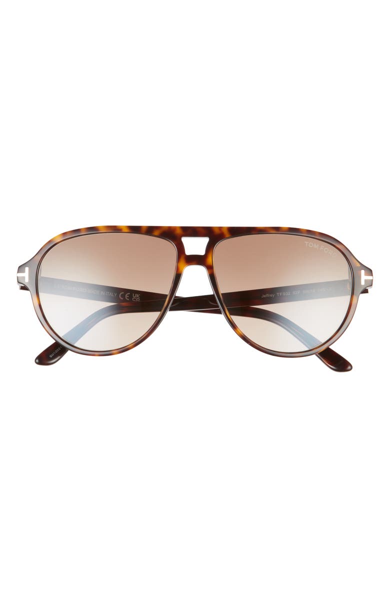 TOM FORD Jeffrey 59mm Gradient Pilot Sunglasses, Main, color, Dark Havana / Gradient Brown