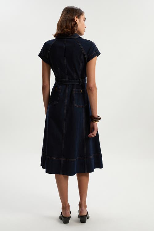 Karen Millen Petite Denim Corset Midi Dress In Blue