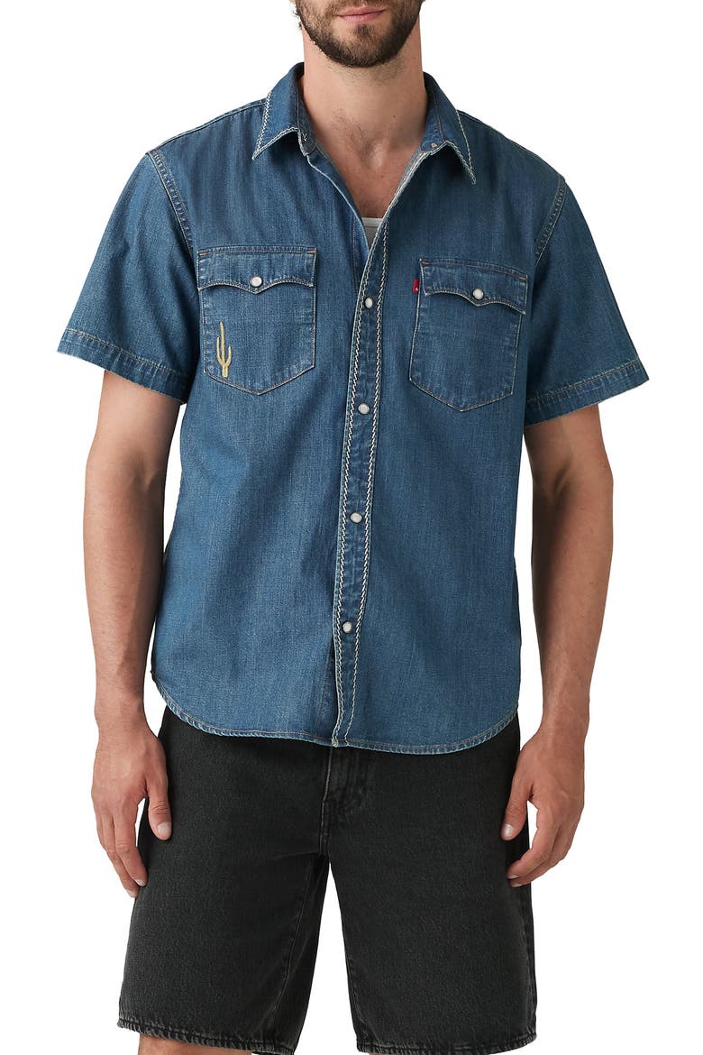 Embroidered Short Sleeve Snap Up Western Shirt, Main, color, HUCKLEBERRY DESERT X EMB