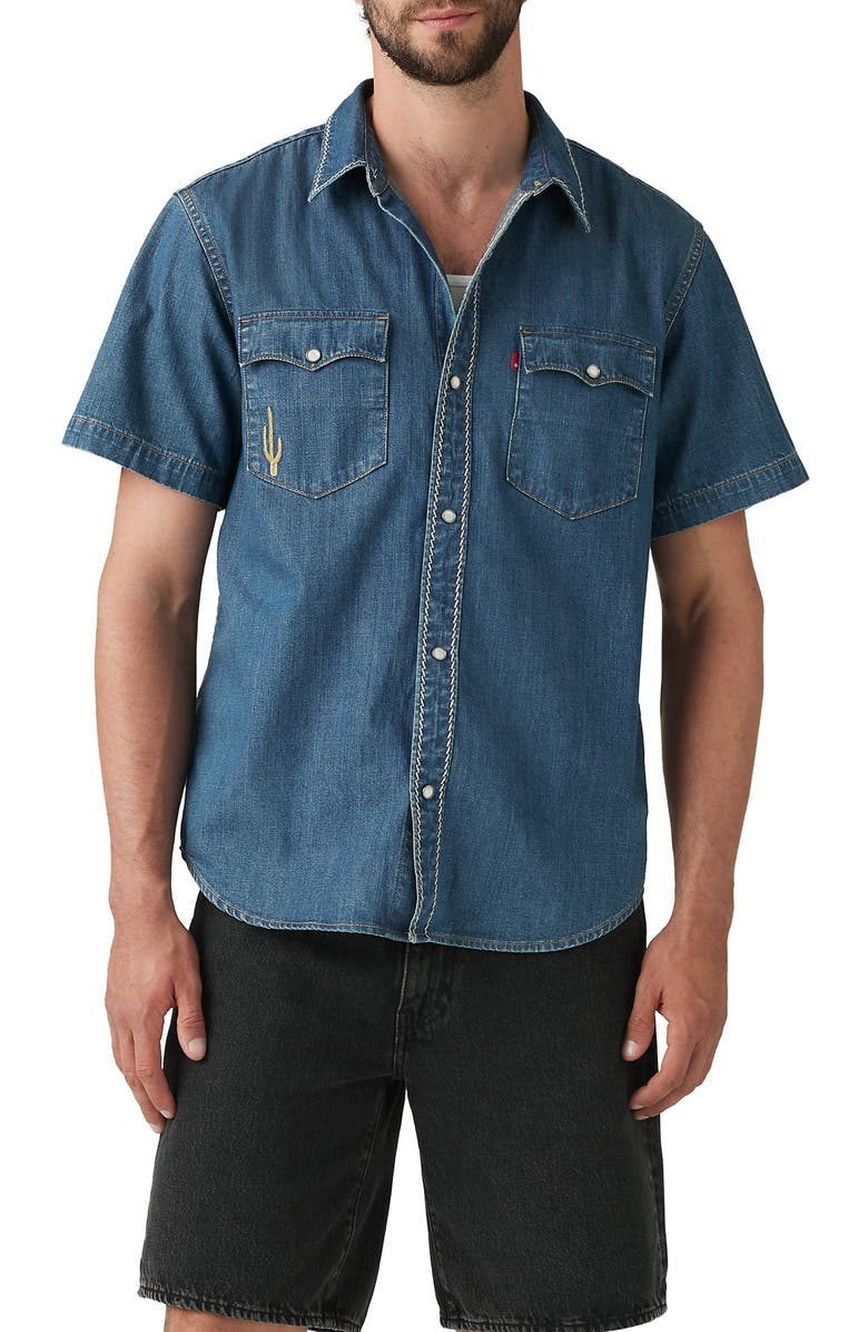 Levi's<sup>®</sup> Embroidered Short Sleeve Snap Up Western Shirt, Main, color, Huckleberry Desert X Emb