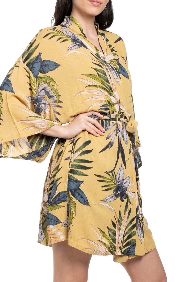 Midnight Bakery Floral Yoryu Wrap Robe, Alternate, color, Yellow