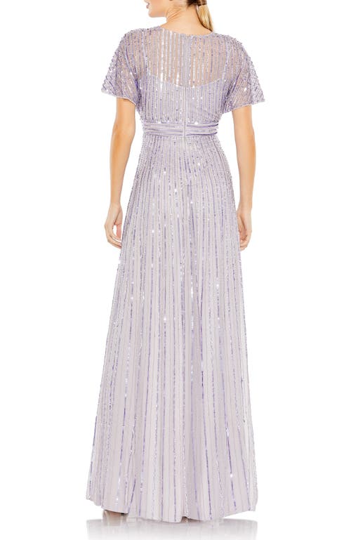 Mac Duggal Sequined Butterfly Sleeve A Line Gown In Lavender