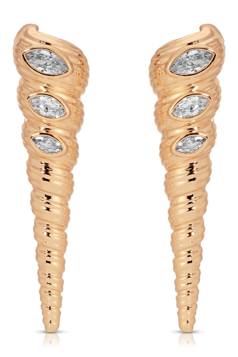 Cubic Zirconia Shell Linear Drop Earrings, Main, color, GOLD