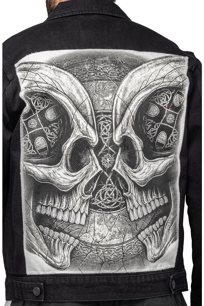 Skull Patch Denim Jacket, Alternate, color, JET BLACK