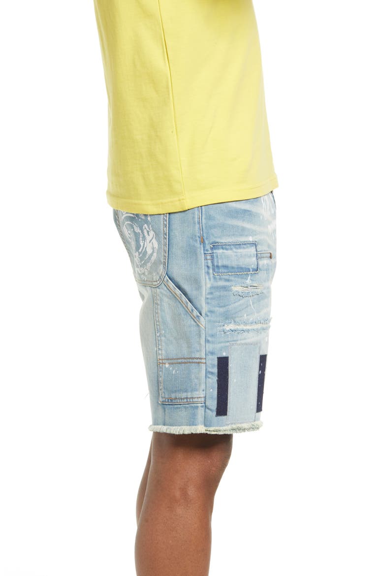 Double Star Rip & Repair Cutoff Denim Shorts, Alternate, color, AXIS
