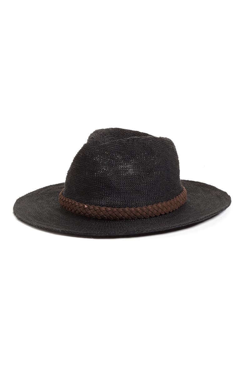 'Better Over Here' Panama Hat, Main, color, BLACK