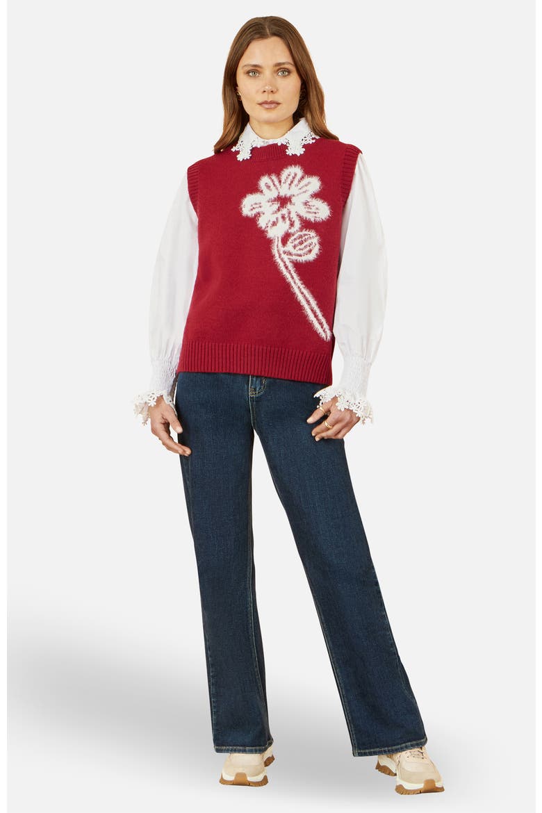 Knitted Flower Sleeveless Sweater Vest, Alternate, color, Burgundy