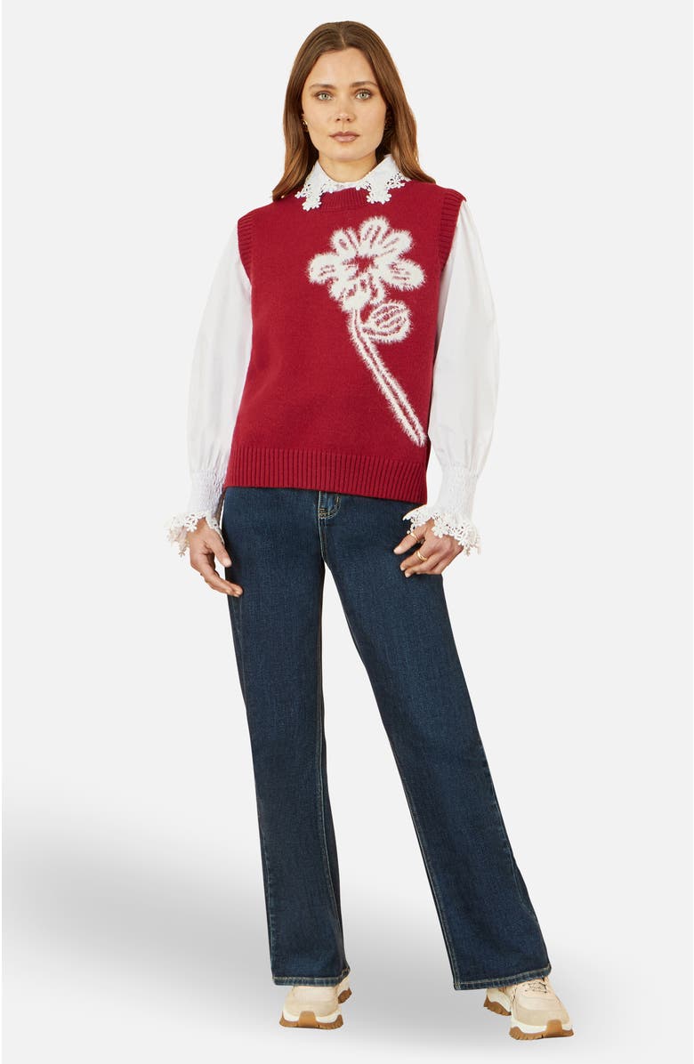 Yumi Knitted Flower Sleeveless Sweater Vest, Alternate, color, Burgundy