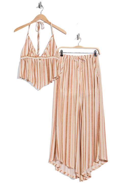Stripe Halter Neck Crop Top & Pants Set