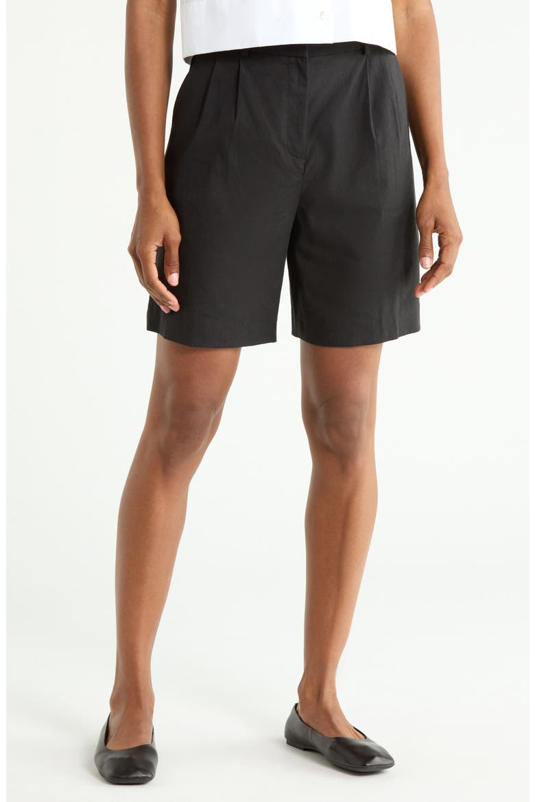 Lynie High Waist Pleated Shorts, Main, color, BLACK