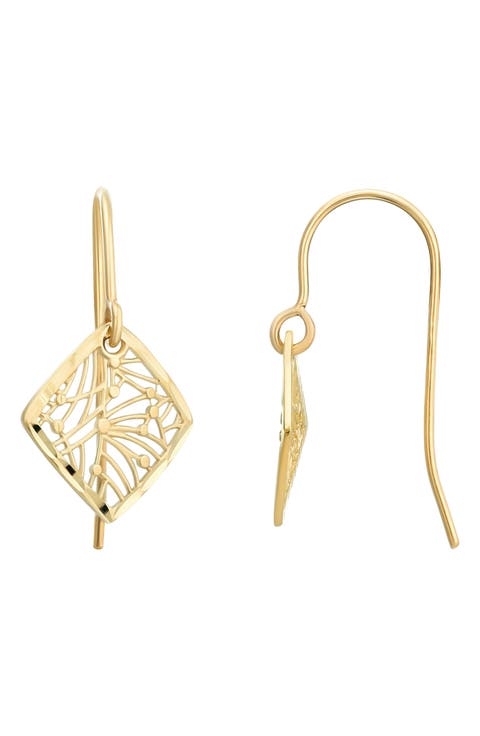10K Yellow Gold Filigree Drop Earrings