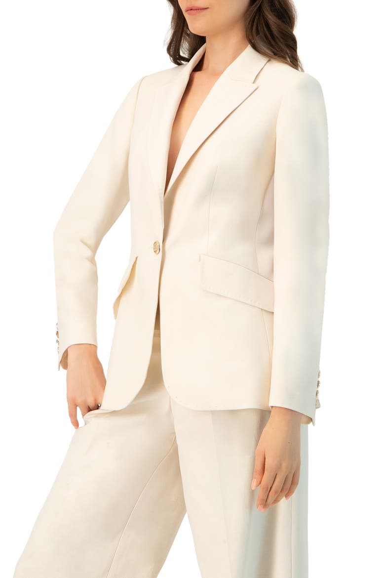 Single-Breasted Blazer with Golden Button, Alternate, color, Ivory