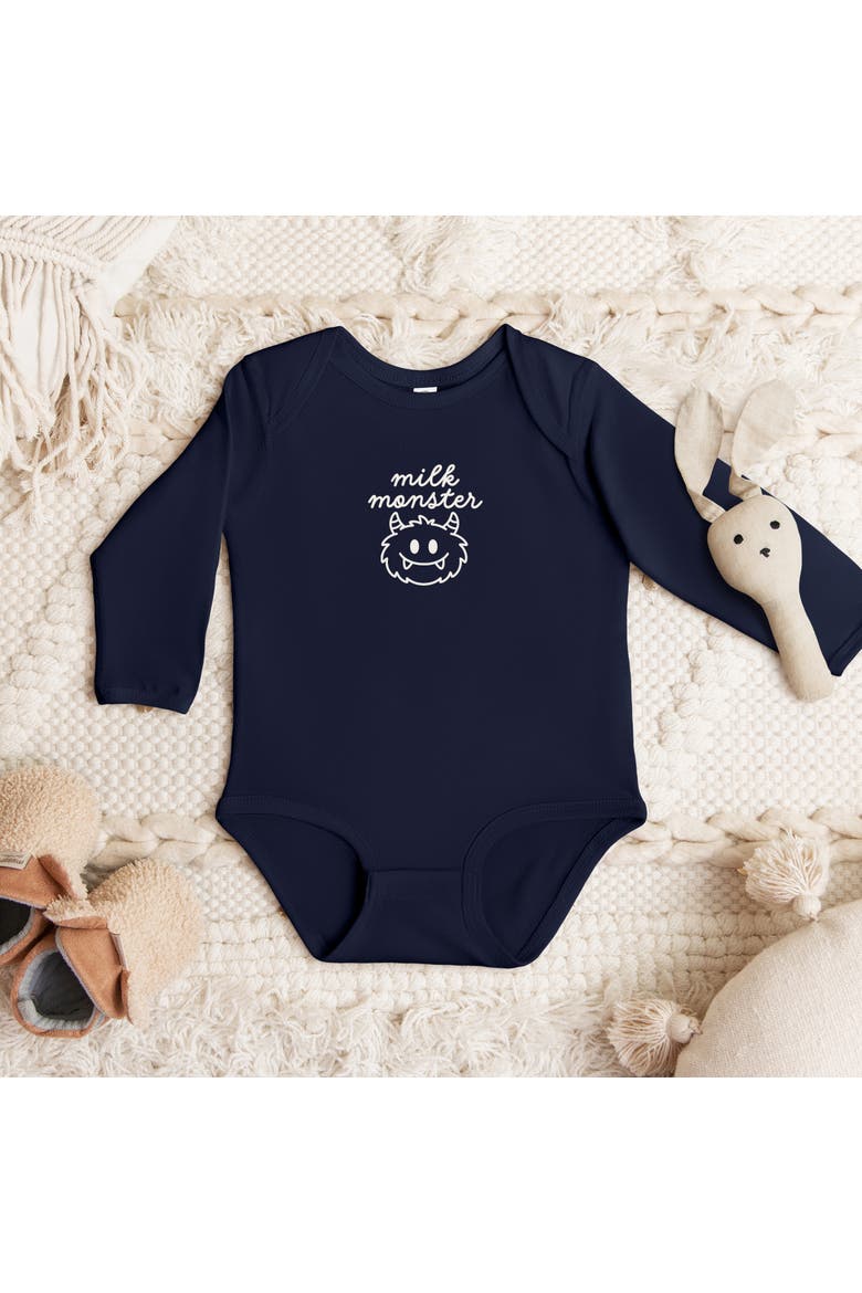 Milk Monster Infant Long Sleeve Bodysuit, Alternate, color, Navy