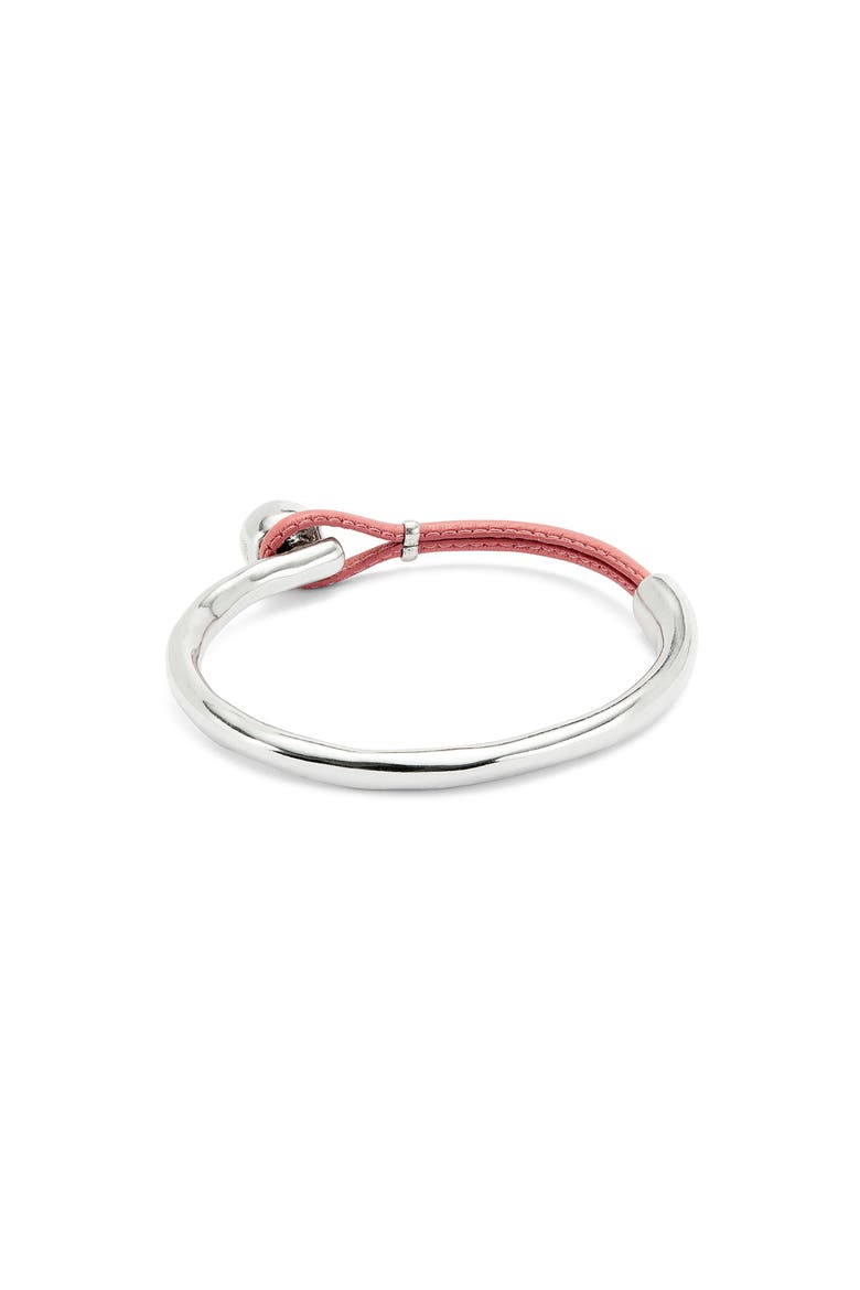 Sterling Silver Plated Semi-Rigid Bracelet with Pink Leather, Alternate, color, Silver