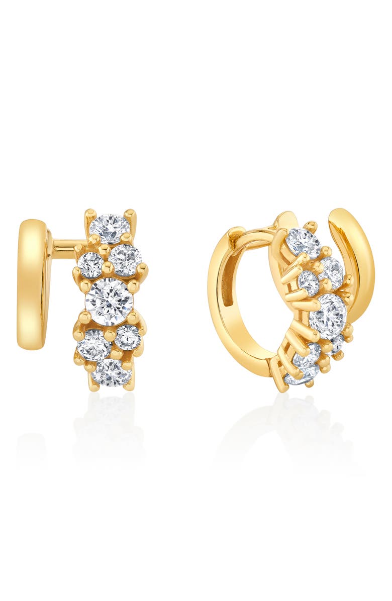 Crislu Pavé Cubic Zirconia Cluster Huggie Hoop Earrings, Main, color, 18Kt Yellow Gold / Clear Stone