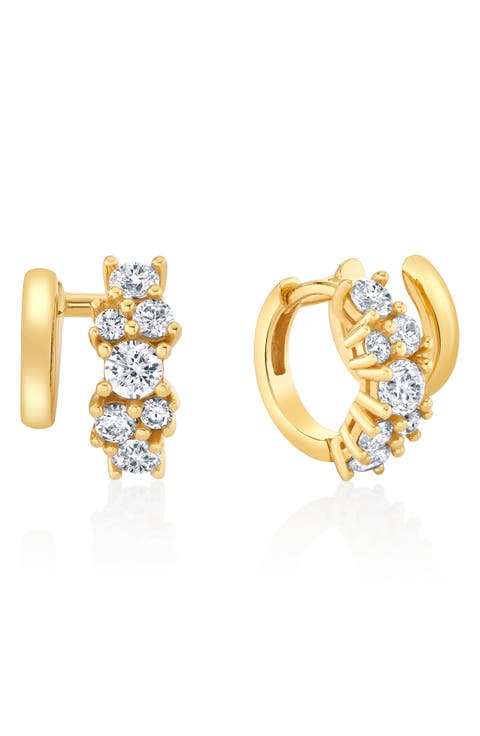 Pavé Cubic Zirconia Cluster Huggie Hoop Earrings