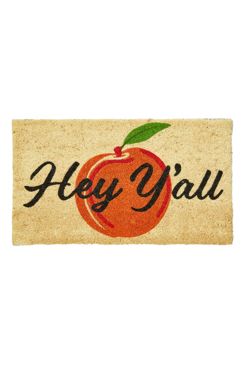 Hey Yall Peach Non-Slip Coir Mat Multi Coir Summer, Main, color, Orange
