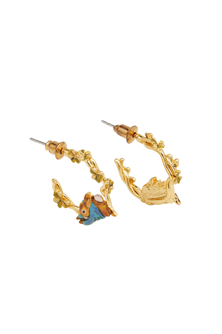 x Peter Rabbit Jumping Clover Hoop Earrings, Main, color, Gold