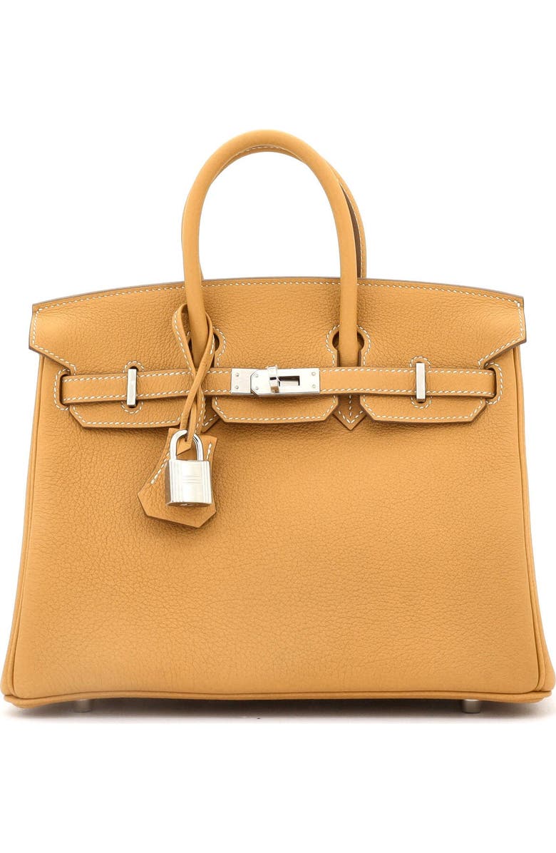 Pre-Owned Hermes Birkin Handbag Brown Clemence with Palladium Hardware 25, Main, color, Natural Sable