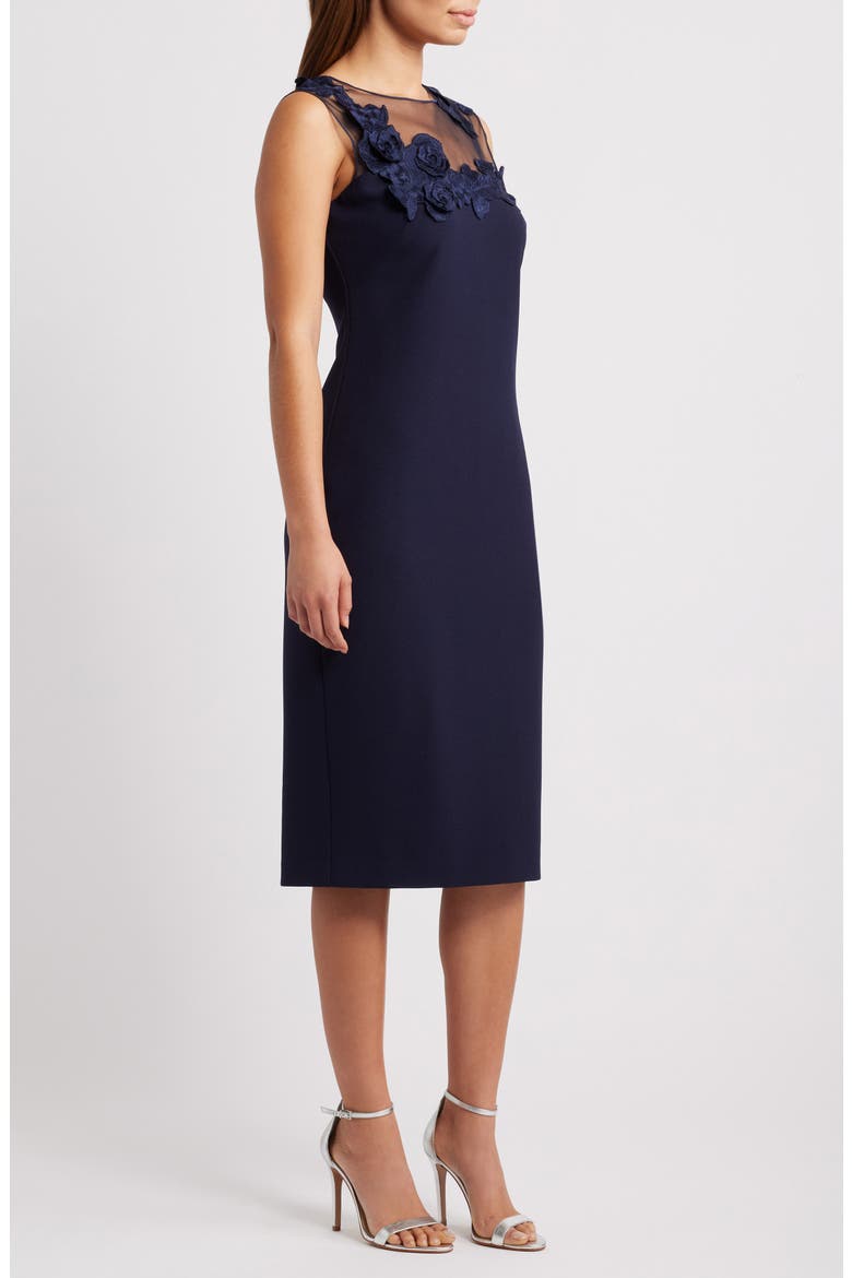 Floral Embroidery Signature Stretch Crepe Sheath Dress, Alternate, color, NAVY