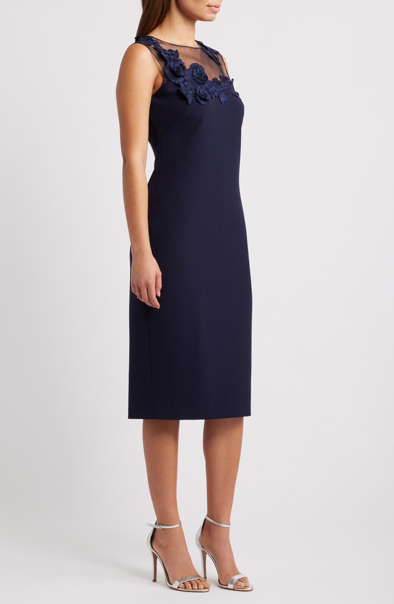 Vince Camuto Floral Embroidery Signature Stretch Crepe Sheath Dress, Alternate, color, Navy
