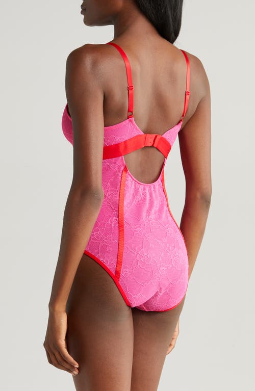 Lemonade Dolls Lace Bodysuit In Deep Pink