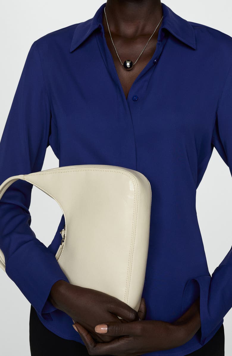 MANGO Fluid Long Sleeve Button-Up Shirt, Alternate, color, Navy