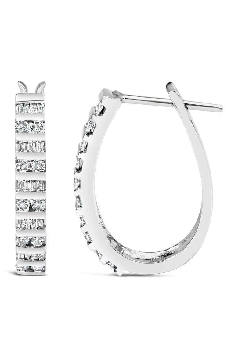 10K Gold 1.0 Cttw Alternating Diamond "U" Hoop Earrings, Alternate, color, White