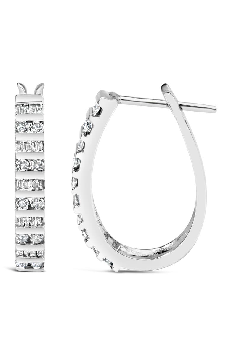 Haus of Brilliance 10K Gold 1.0 Cttw Alternating Diamond "U" Hoop Earrings, Alternate, color, White